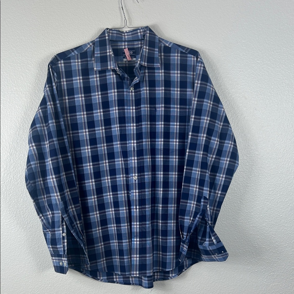 Izod Mens Blue Plaid Button Up Shirt